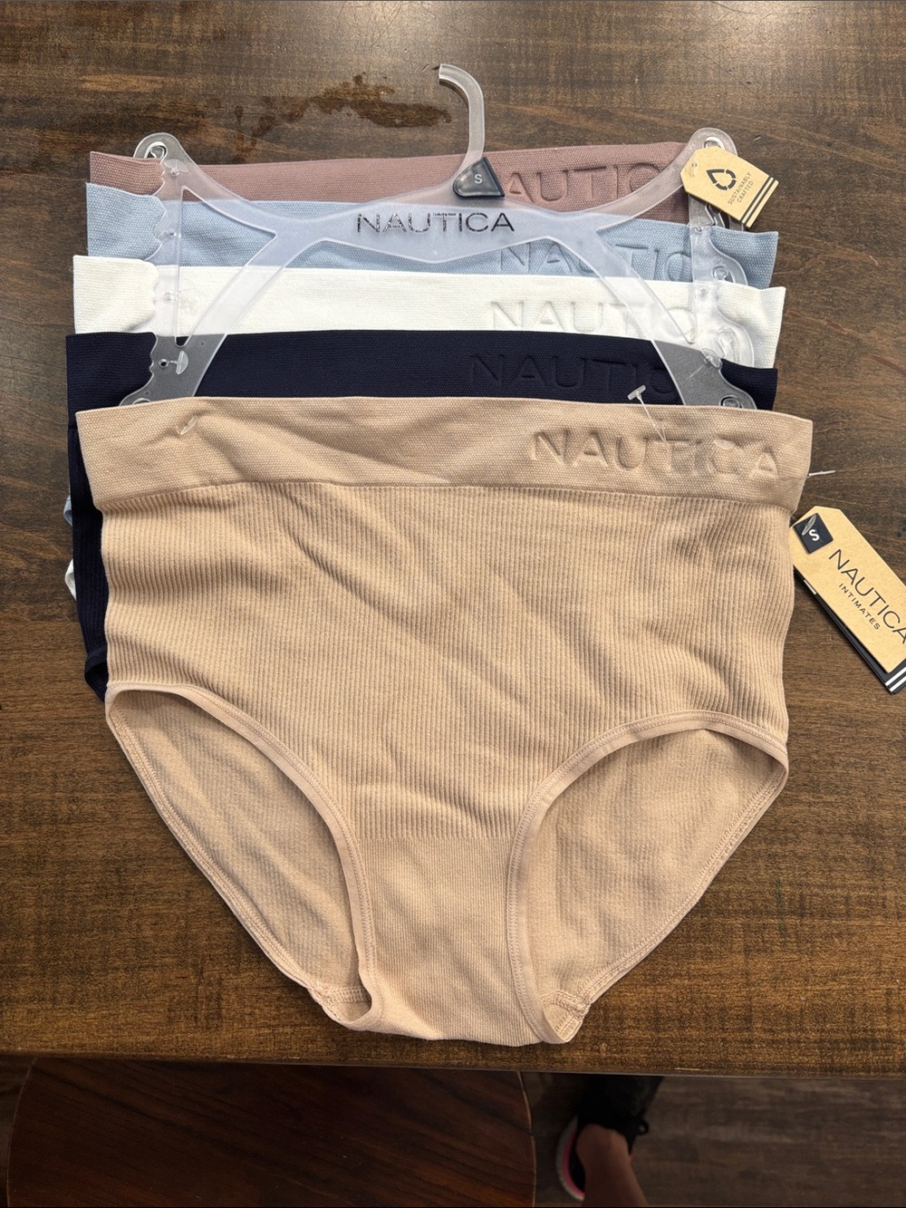 Nautica 5-Pack Ribbed High-Waist Briefs in Beige, Navy, White, Light Blue, Mauve